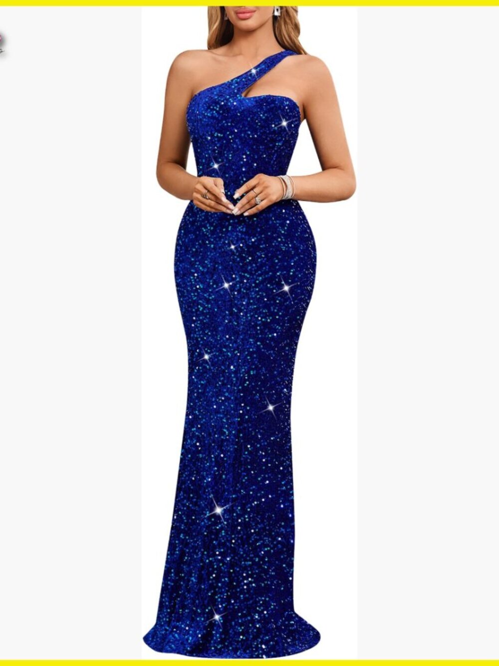 One Shoulder Sequin Evening Gown Formal Maxi Dress Elegant Mermaid Silhouette